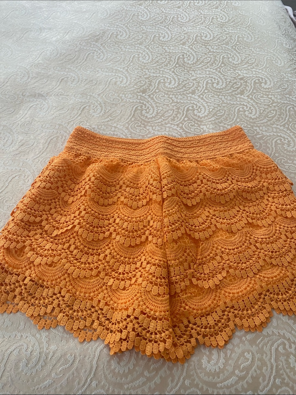 Women's Orange Crochet Lace Shorts